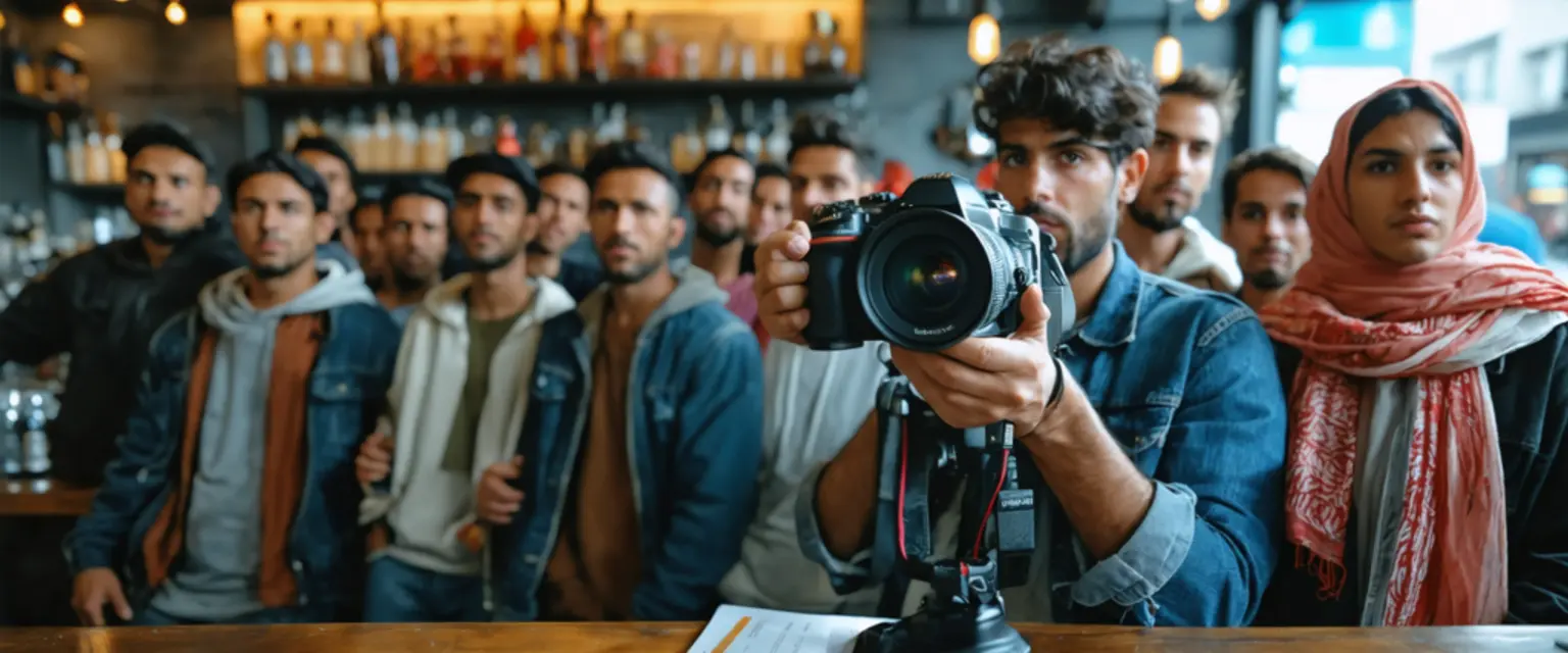 سبعة لاعبين عرب يرتدون قمصان المنتخبات يقفون معًا أمام خلفية شعار كأس العالم 2026.